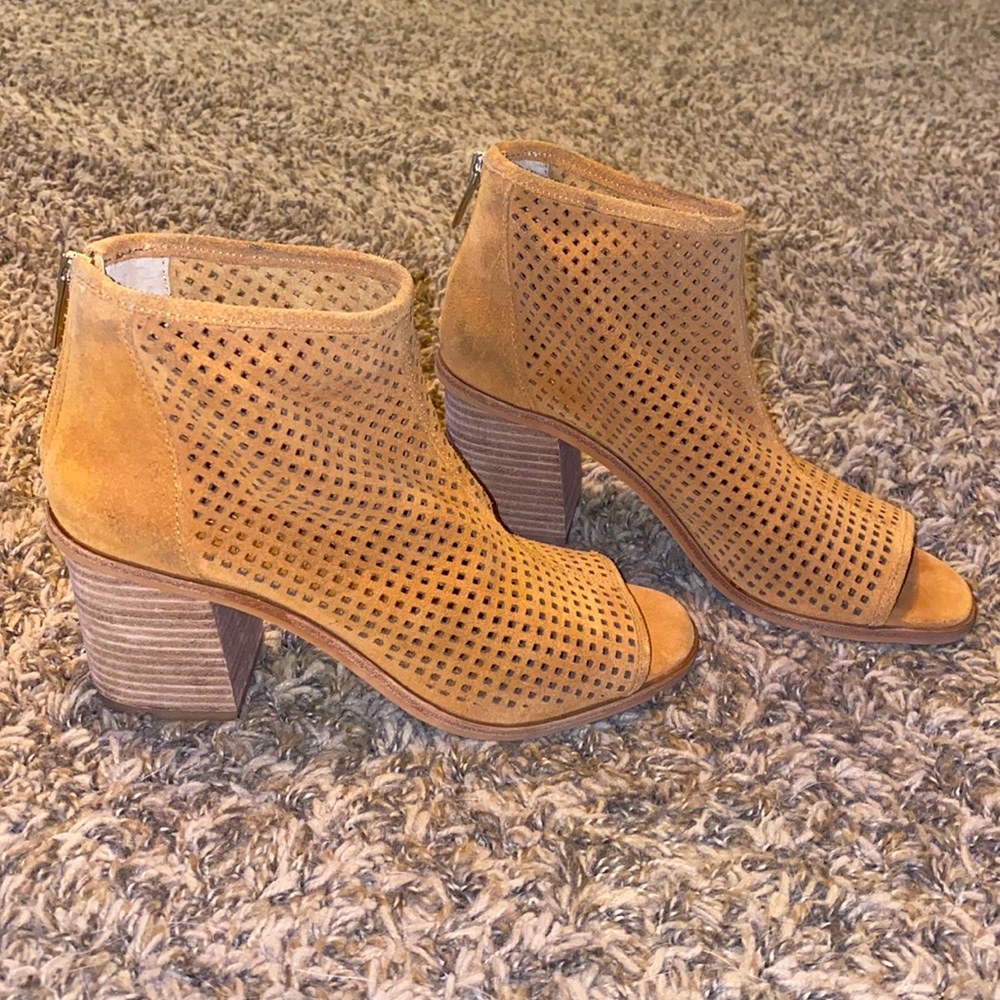 Vince Camuto Open Toe Tan Booties